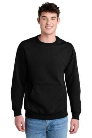 JET BLACK PC78PKT port & company core fleece crewneck pocket sweatshirt