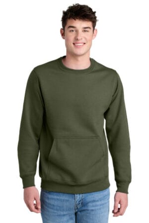 OLIVE DRAB GREEN PC78PKT port & company core fleece crewneck pocket sweatshirt