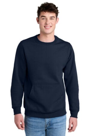 TRUE NAVY PC78PKT port & company core fleece crewneck pocket sweatshirt