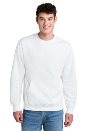 WHITE PC78PKT port & company core fleece crewneck pocket sweatshirt