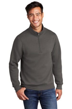 CHARCOAL PC78Q port & company core fleece 1/4-zip pullover sweatshirt