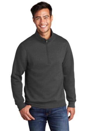 DARK HEATHER GREY PC78Q port & company core fleece 1/4-zip pullover sweatshirt