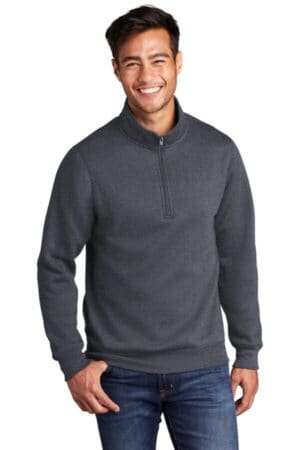 HEATHER NAVY PC78Q port & company core fleece 1/4-zip pullover sweatshirt
