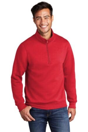 RED PC78Q port & company core fleece 1/4-zip pullover sweatshirt