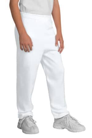 WHITE PC78YP port & co youth core fleece sweatpant