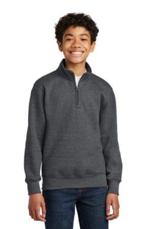 DARK HEATHER GREY PC78YQ port & company youth core fleece 1/4-zip pullover sweatshirt