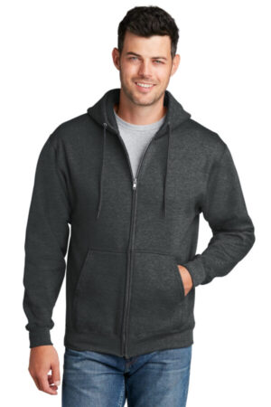 BLACK HEATHER PC78ZH port & company-core fleece full-zip hooded sweatshirt