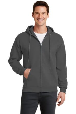 CHARCOAL PC78ZH port & company-core fleece full-zip hooded sweatshirt