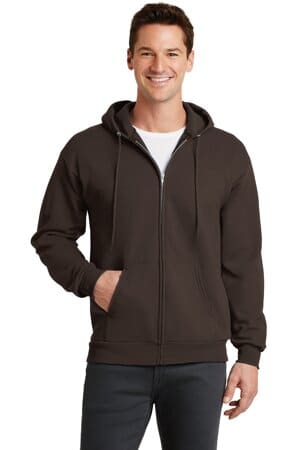DARK CHOCOLATE BROWN PC78ZH port & company-core fleece full-zip hooded sweatshirt