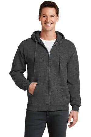 DARK HEATHER GREY PC78ZH port & company-core fleece full-zip hooded sweatshirt