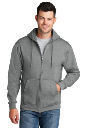 GRAPHITE HEATHER PC78ZH port & company-core fleece full-zip hooded sweatshirt