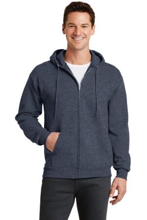 HEATHER NAVY PC78ZH port & company-core fleece full-zip hooded sweatshirt