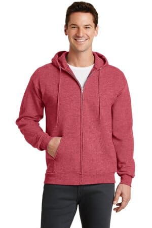HEATHER RED PC78ZH port & company-core fleece full-zip hooded sweatshirt