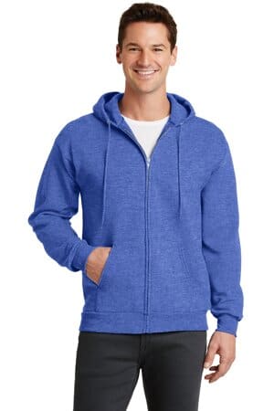 HEATHER ROYAL PC78ZH port & company-core fleece full-zip hooded sweatshirt