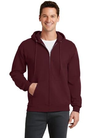 MAROON PC78ZH port & company-core fleece full-zip hooded sweatshirt