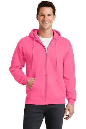 NEON PINK PC78ZH port & company-core fleece full-zip hooded sweatshirt