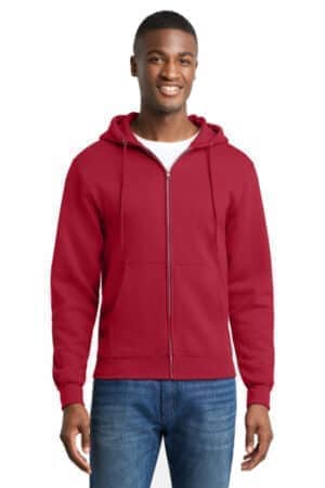 RED PC78ZH port & co core fleece full-zip hooded sweatshirt