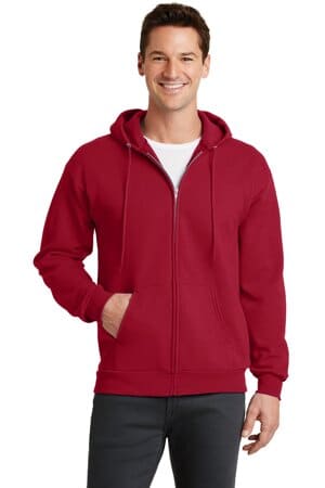 RED PC78ZH port & company-core fleece full-zip hooded sweatshirt