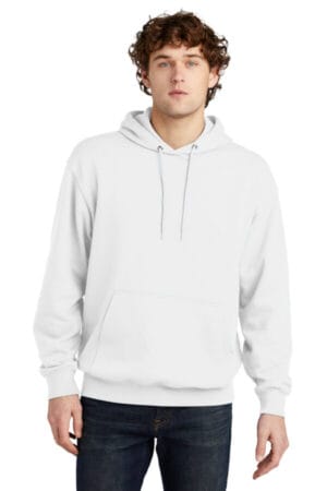 WHITE PC79H port & company fleece pullover hooded sweatshirt