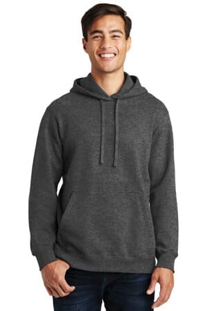 DARK HEATHER GREY PC850H port & company fan favorite fleece pullover hooded sweatshirt