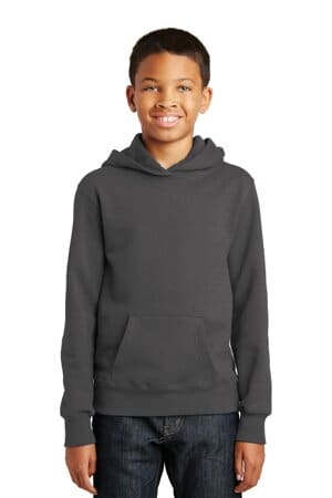 CHARCOAL PC850YH port & company youth fan favorite fleece pullover hooded sweatshirt