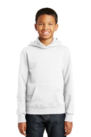 WHITE PC850YH port & company youth fan favorite fleece pullover hooded sweatshirt