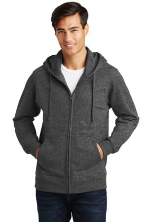 DARK HEATHER GREY PC850ZH port & company fan favorite fleece full-zip hooded sweatshirt