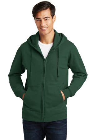 FOREST GREEN PC850ZH port & company fan favorite fleece full-zip hooded sweatshirt