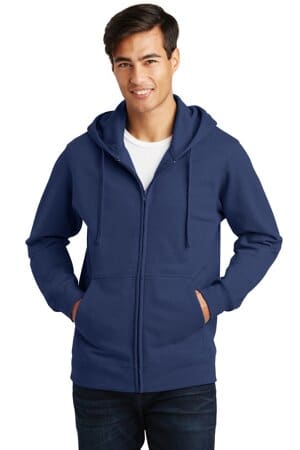 TEAM NAVY PC850ZH port & company fan favorite fleece full-zip hooded sweatshirt