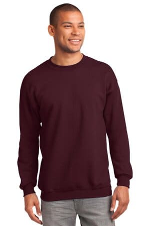 MAROON PC90T port & company tall essential fleece crewneck sweatshirt