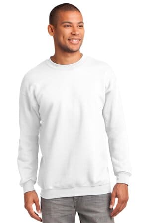WHITE PC90T port & company tall essential fleece crewneck sweatshirt