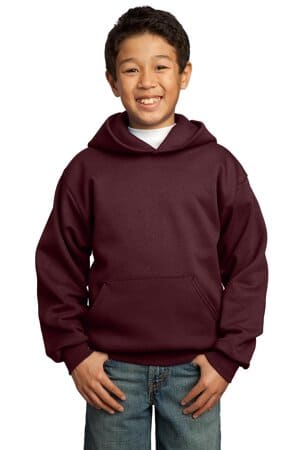 MAROON PC90YH port & company-youth core fleece pullover hooded sweatshirt