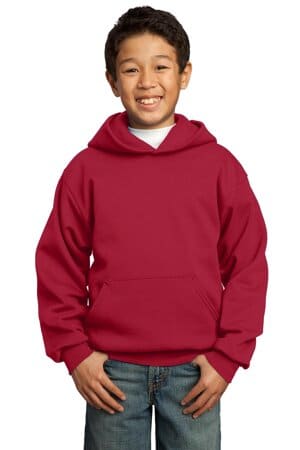 RED PC90YH port & company-youth core fleece pullover hooded sweatshirt