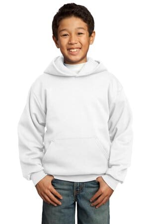 WHITE PC90YH port & company-youth core fleece pullover hooded sweatshirt