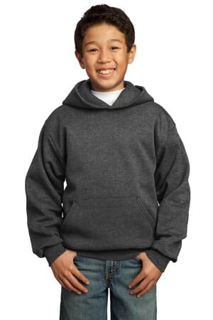 DARK HEATHER GREY PC90YH port & company-youth core fleece pullover hooded sweatshirt