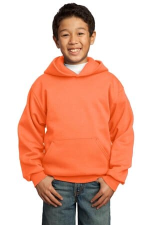 NEON ORANGE PC90YH port & company-youth core fleece pullover hooded sweatshirt