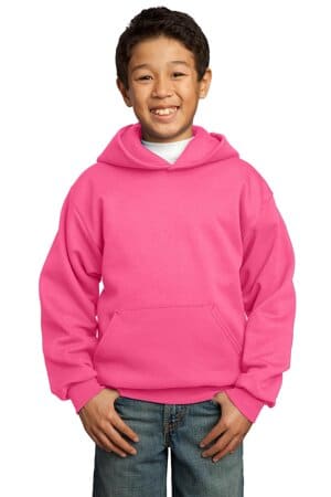 NEON PINK PC90YH port & company-youth core fleece pullover hooded sweatshirt
