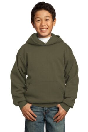 OLIVE DRAB GREEN PC90YH port & company-youth core fleece pullover hooded sweatshirt