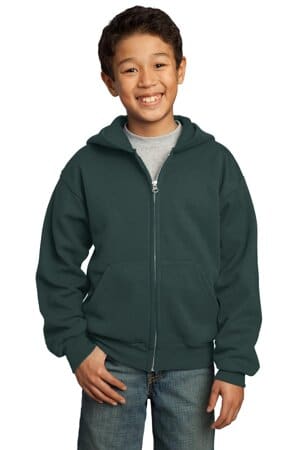 DARK GREEN PC90YZH port & company-youth core fleece full-zip hooded sweatshirt