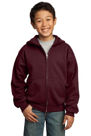 MAROON PC90YZH port & company-youth core fleece full-zip hooded sweatshirt