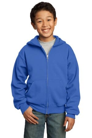 ROYAL PC90YZH port & company-youth core fleece full-zip hooded sweatshirt