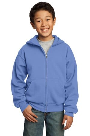 CAROLINA BLUE PC90YZH port & company-youth core fleece full-zip hooded sweatshirt
