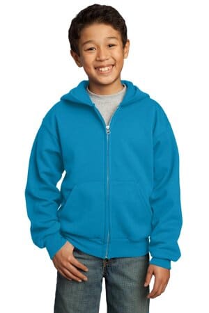 NEON BLUE PC90YZH port & company-youth core fleece full-zip hooded sweatshirt