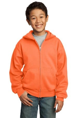 NEON ORANGE PC90YZH port & company-youth core fleece full-zip hooded sweatshirt
