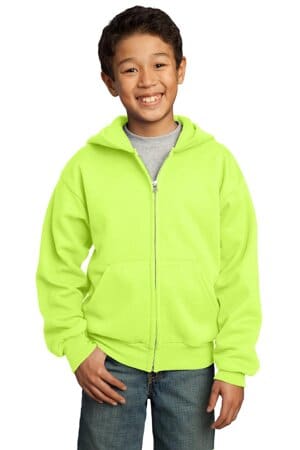 NEON YELLOW PC90YZH port & company-youth core fleece full-zip hooded sweatshirt