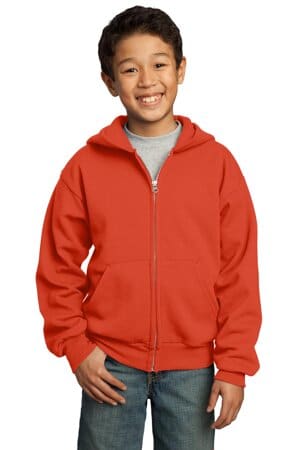 ORANGE PC90YZH port & company-youth core fleece full-zip hooded sweatshirt