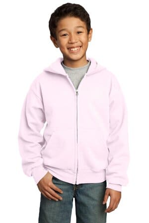 PALE PINK PC90YZH port & company-youth core fleece full-zip hooded sweatshirt