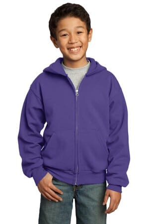 PURPLE PC90YZH port & company-youth core fleece full-zip hooded sweatshirt