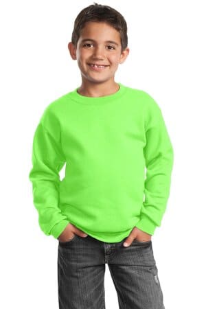 NEON GREEN PC90Y port & company-youth core fleece crewneck sweatshirt