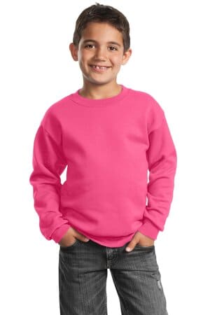 NEON PINK PC90Y port & company-youth core fleece crewneck sweatshirt